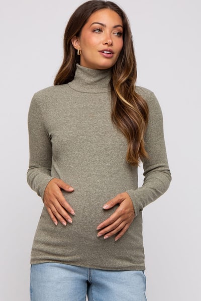 PinkBlush Sage Heathered Ribbed Mock Neck Long Sleeve Maternity Top