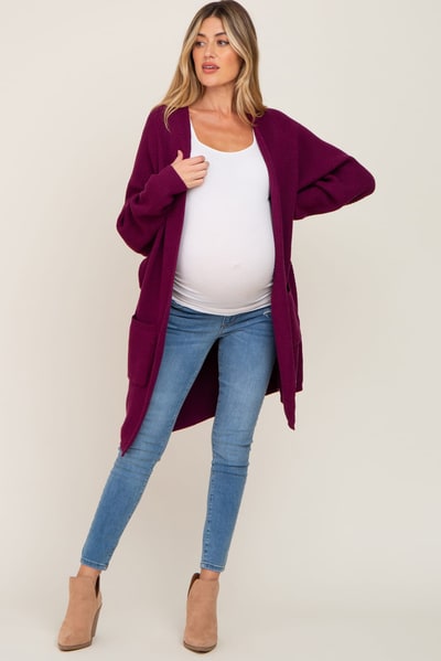 PinkBlush Plum Pocketed Knit Maternity Cardigan