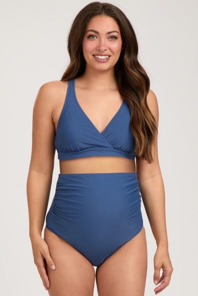 PinkBlush Blue High Waist Maternity Bikini Set