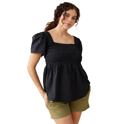 Target Ingrid + Isabel Maternity Gwen Smocked Woven Top Black Size L