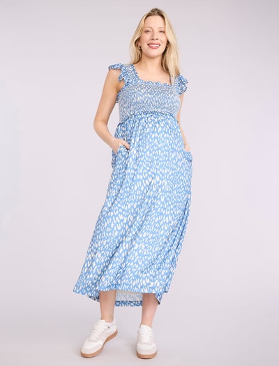 Motherhood Maternity Sleeveless Ruffle Shoulder Smocked Maxi Dress