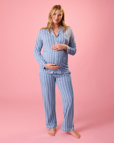 Kindred Bravely Clea Bamboo Long Sleeve Pajama Set | Vintage Blue Stripe