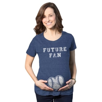 Target Maternity Future Fan Baseball Heart Pregnancy T Shirt Cute Sports Tee - Crazy Dog Maternity T Shirt for Baseball Fan Navy S