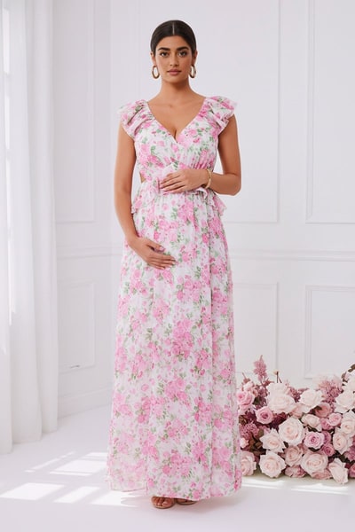 Summer Mae Floral Ruffle-Sleeve Maternity Dress | Feminine & Comfortable