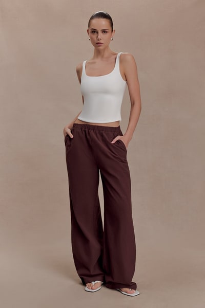 MESHKI Janayia Cotton Wide Leg Pants - Dark Espresso