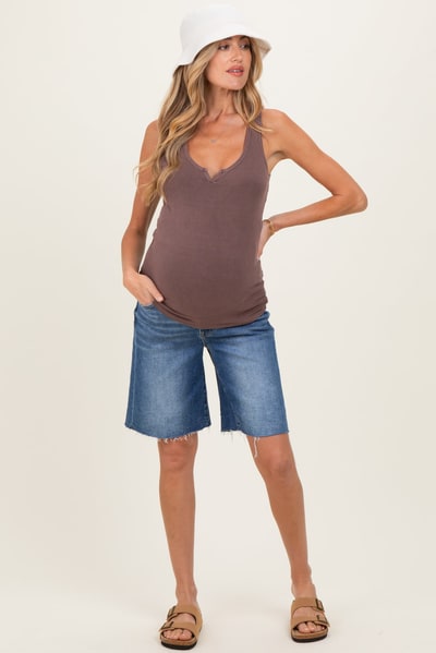 PinkBlush Navy Raw Hem Bermuda Maternity Jean Shorts