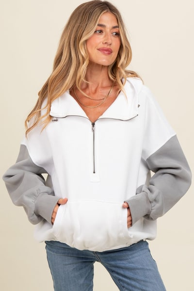 PinkBlush White Colorblock Half Zip Maternity Hoodie