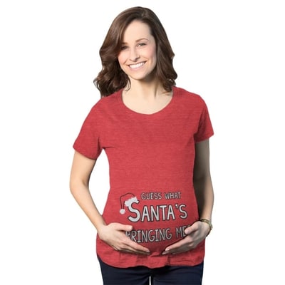 Target Maternity Guess What Santa Bringing Pregnancy Announcement Funny Christmas Shirt - Crazy Dog Maternity T Shirt Gift For Christmas Red S
