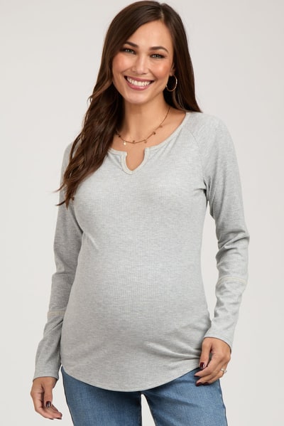 PinkBlush Heather Grey V-Neck Maternity Long Sleeve Shirt