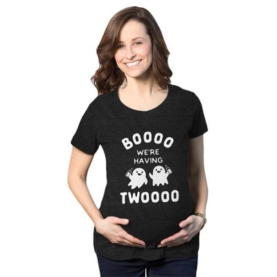 Target Maternity Boo We're Having Two T Shirt Funny Pregnancy Twins Announcement Halloween Tee - Crazy Dog Maternity T Shirt For Halloween Season Black 3XL