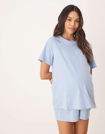 ASOS mix & match side slit pajama tee in blue