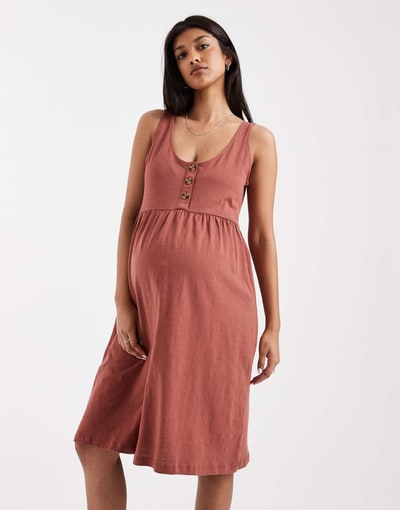 ASOS Mamalicious Maternity 2 function nursing button up mini sundress in burgundy