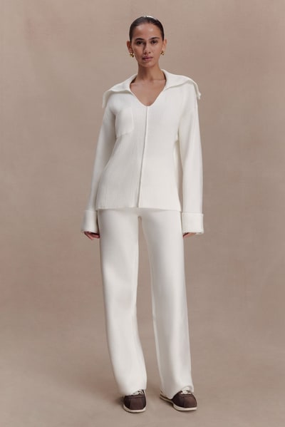 MESHKI Kerrymae Straight Leg Knit Pants - Off White