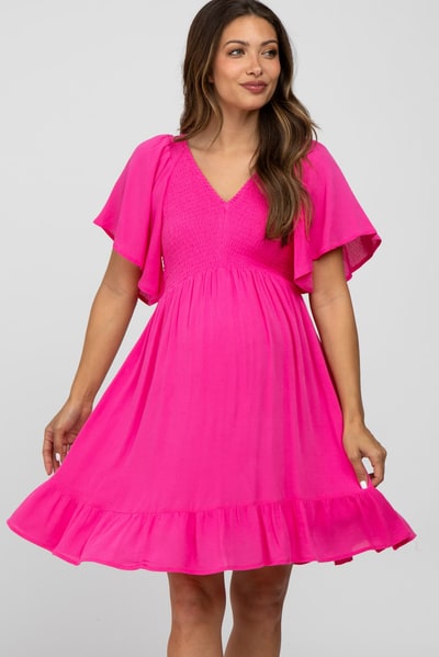PinkBlush Fuchsia Smocked Maternity Dress