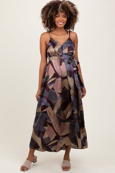 PinkBlush Multicolor Abstract Print Sash Tie Maternity Maxi Dress