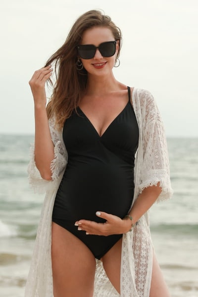 Summer Mae Pregnancy One Piece Bathing Suit With Cut Out Back Design