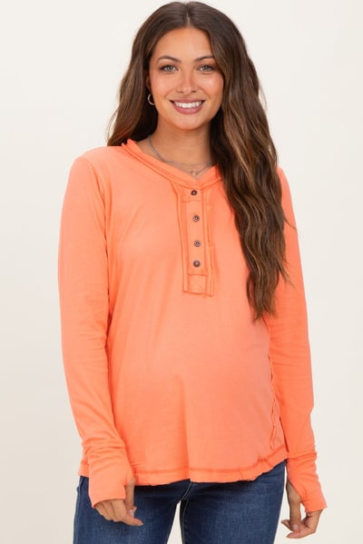 PinkBlush Peach Long Sleeve Exposed Seam Maternity Top
