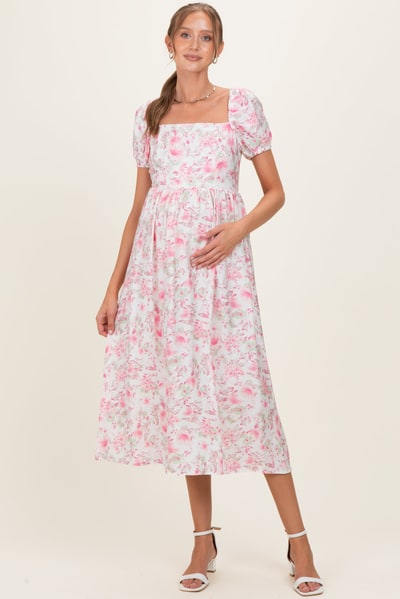 PinkBlush Pink Floral Crisscross Back Maternity Midi Dress