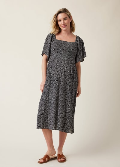 Ingrid & Isabel Ripe Emmy Shirred Maternity and Nursing Midi Dress