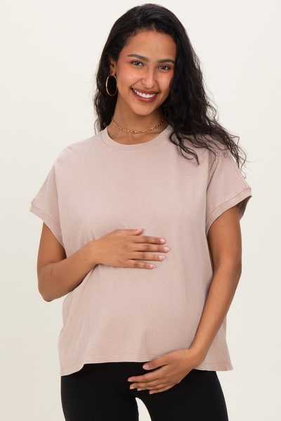 PinkBlush Taupe Mineral Wash Boxy Fit Maternity T-Shirt