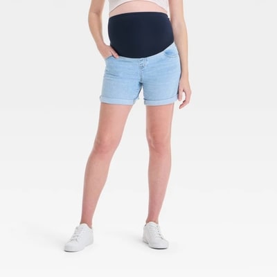 Target Over Belly High-Rise Maternity Jean Shorts - Isabel Maternity by Ingrid & Isabel™ Light Wash 4: Cotton Blend, Stretch Denim, 5" Inseam