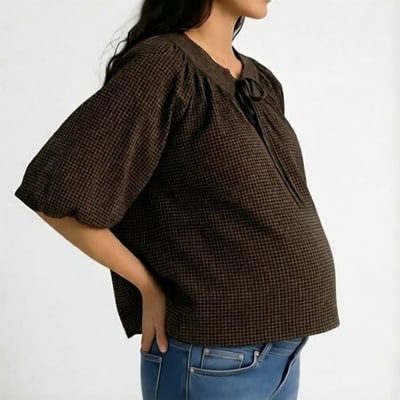 For The Creators Chocolate and Black Gingham Maternity Top
