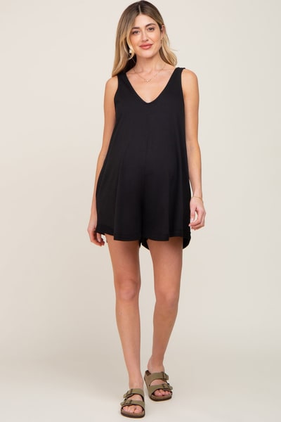 PinkBlush Black Rounded V-Neck Sleeveless Maternity Romper