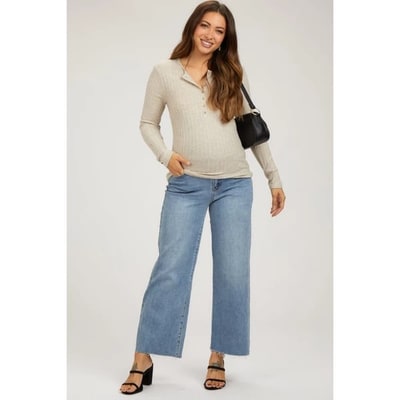 Target Pinkblush Light Blue Wide Leg Raw Hem Maternity Jeans 25