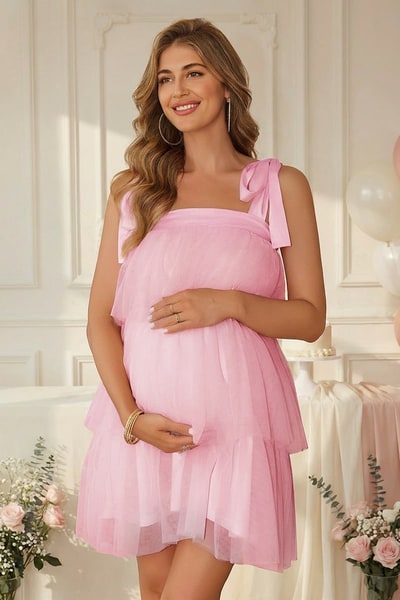 Summer Mae Chic Maternity Dress with Adjustable Straps | Three-Layer Tulle Skirt