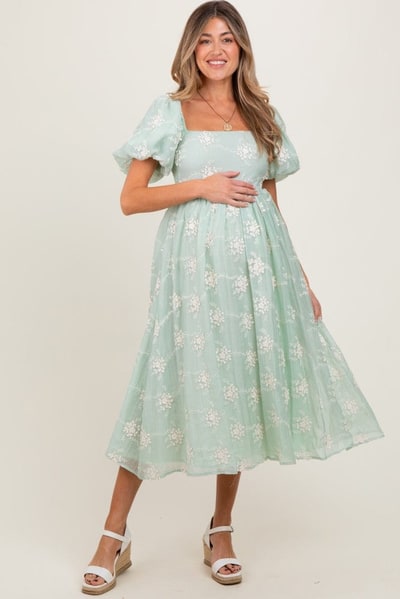 PinkBlush Mint Textured Maternity Midi Dress