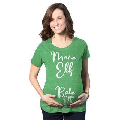 Target Maternity Mama Elf Baby Elf Pregancy T Shirt Cute Christmas Tee - Crazy Dog Maternity T Shirt Gift For Christmas Green XL