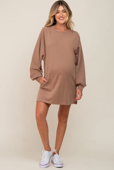 PinkBlush Mocha Ultra Soft Maternity Sweatshirt Dress
