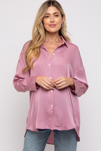 PinkBlush Mauve Striped Button Up Maternity Top