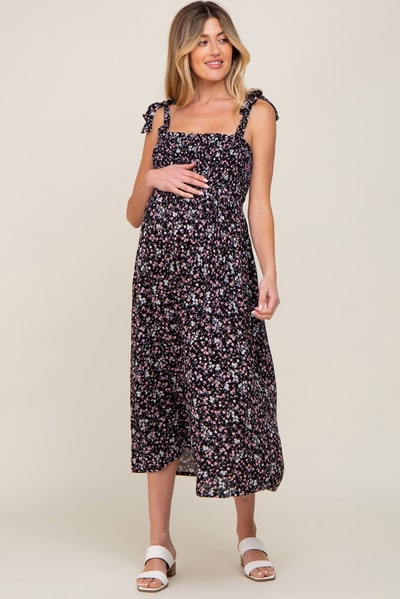 PinkBlush Black Micro Floral Smocked Maternity Dress