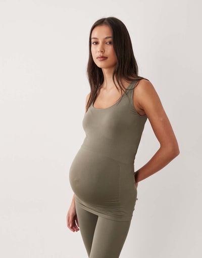 ASOS Mamalicious Maternity seamless tank top in khaki - part of a set