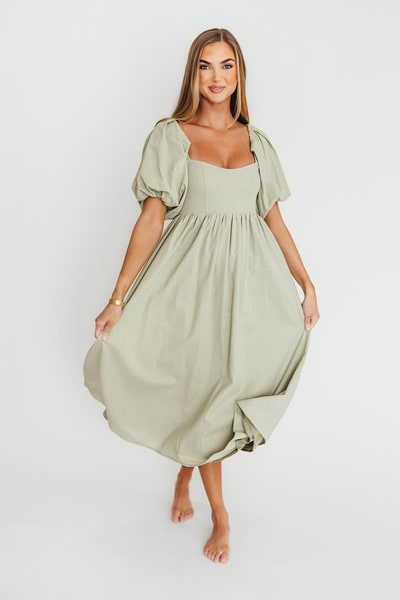 Worth Collective Hamilton Midi Dress in Olive - Bump Friendly