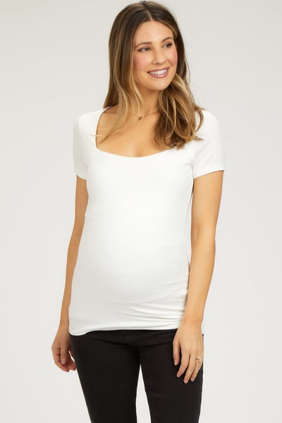 PinkBlush Ivory Square Neck Short Sleeve Maternity Top