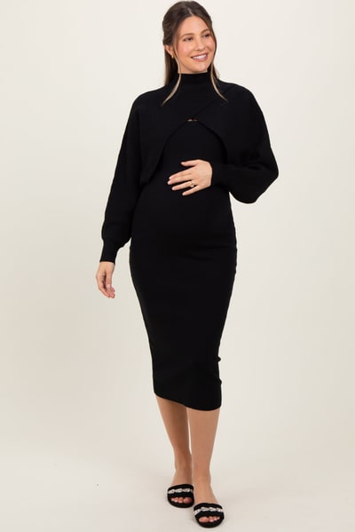 PinkBlush Black Bodycon Dress And Sweater Maternity Set