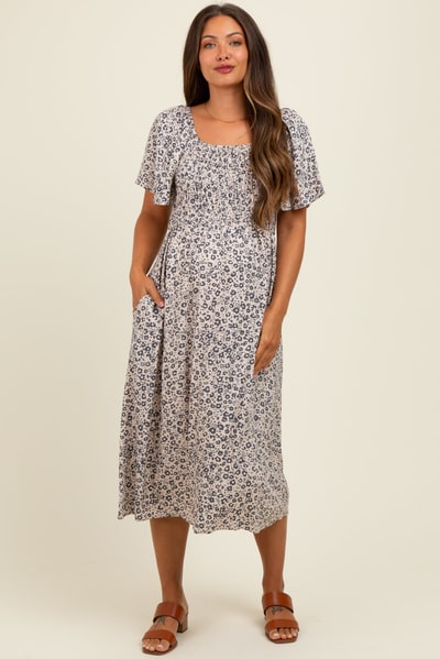 PinkBlush Taupe/Black Printed Maternity Dress With Pockets