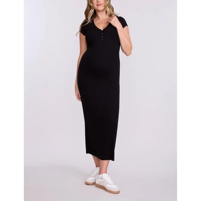 Target Women's Short Sleeve Henley Bodycon Maxi Dress - Black - Size: X Large - Motherhood Maternity