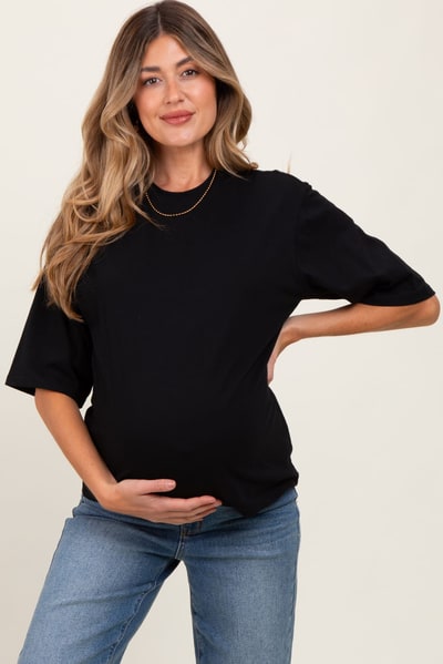 PinkBlush Black Crew Neck Oversized Maternity Tee
