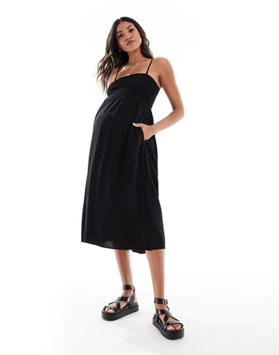 ASOS Vero Moda Maternity Easy shirred cami ankle dress in black