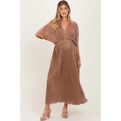 Target Pinkblush Mocha Pleated Satin Dolman Sleeve Maternity Maxi Dress Small