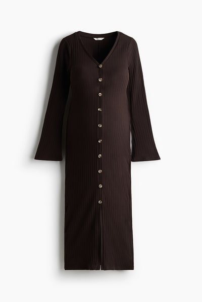 H&M MAMA Button-Front Rib-Knit Dress