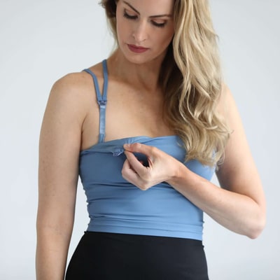 Milk & Baby Sienna Light Support Nursing Crop Tank Bra | Ribbed Ocean Blue