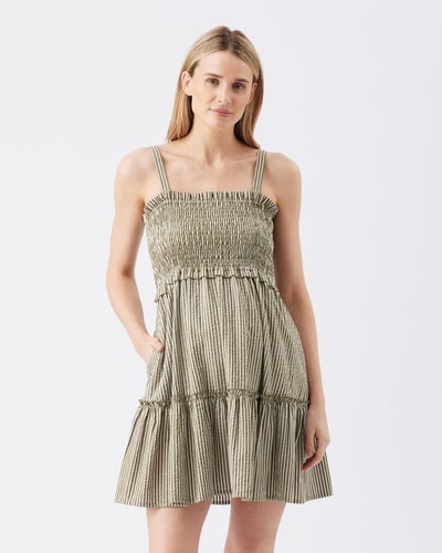 Ripe Maternity Gabby Tiered Dress Khaki / White
