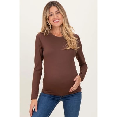 Target Pinkblush Dark Taupe Basic Long Sleeve Maternity Top XL