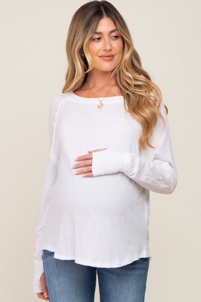PinkBlush White Exposed Seam Long Sleeve Maternity Top