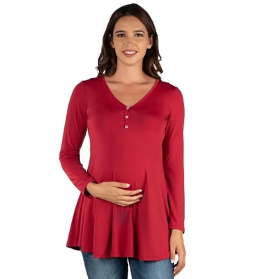Target 24seven Comfort Apparel Womens Flared Long Sleeve Henley Maternity Top-WINE-M
