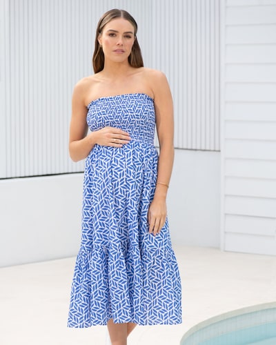 Ripe Maternity Capri Shirred Dress  White / Lapis